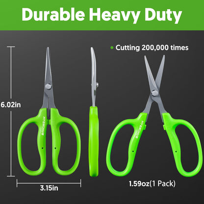 Garden Scissors, 6in Pruning Shears Snips Non-stick Coated Sharp Steel Blades - Gardening Tools Garden Shears for Plants Herb Flowers in Grow Tent and Hydroponics, Curved Blade