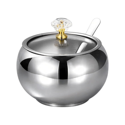 YMMDUVITA Stainless Steel Sugar Bowl with Lid & 2 Spoons, 500ml Container for Kitchen, Ideal for Storing Sugar, Coffee, and Spices