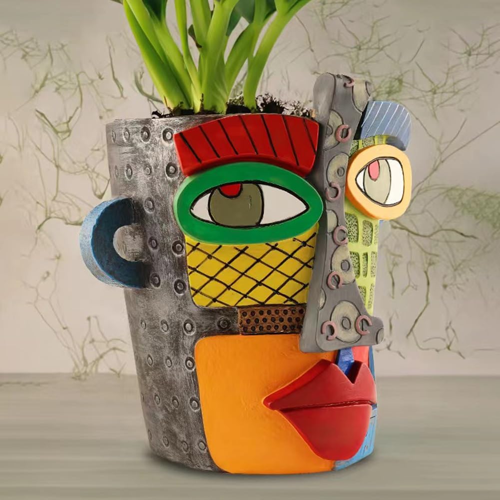 Beranosoer Abstract Rainbow Head Planter, Graffiti Face Planter with Drainage, Flower Plant Pots for Indoor Plants A Small Size