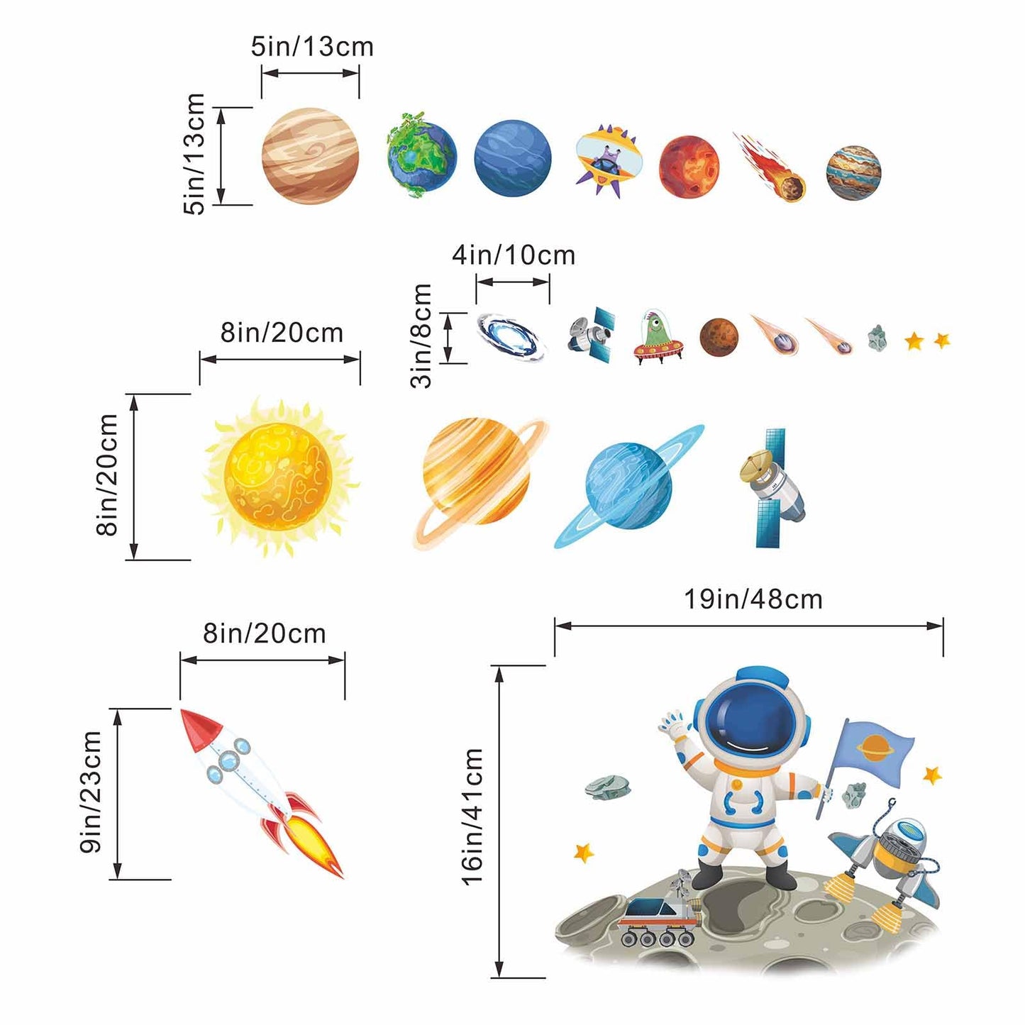 Amimagen Outer Space Astronaut Wall Stickers - Planets Rocket Boys Wall Decals - Baby Nursery Kids Room Daycare Playroom Classroom Wall Decor