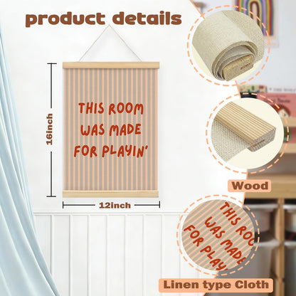 STHTTSW Playroom Decor，This Room Was Made For Playin' Wall Art Poster Hanger with Wooden Frame, Nursery Wall Art, Kids Bedroom Hanging,Toddler Play Area Sign, Children's Flag Decor 12x16 Inch