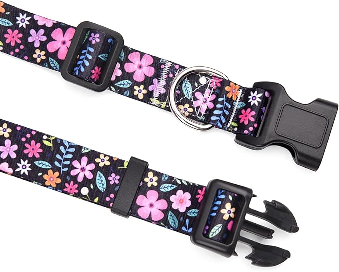 Mihqy Dog Collar with Bohemia Floral Tribal Geometric Patterns - Soft Ethnic Style Collar Adjustable for Small Medium Large Dogs(Floral,L)