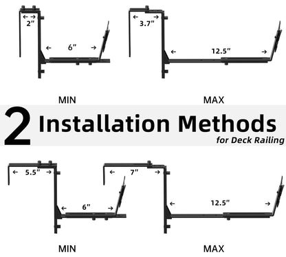 HFHOME Window Box Brackets, Adjustable Planter Box Brackets, Heavy Duty Flower Railing Planter Bracket for Balcony, with Enhanced Bottom Support, Perfect for Deck, Fence and Garden - Black (4 Pack)