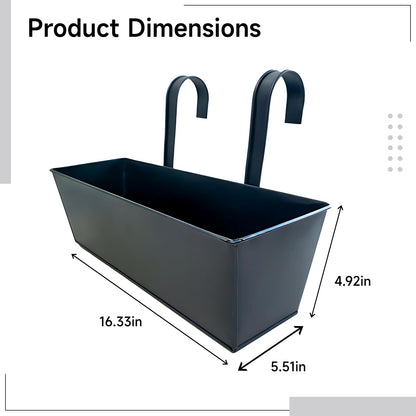 Tressify Outdoor Hanging Planter, 2 Pcs 16.3 in Black Metal Railing Planter Box, Iron Flower Pot with Drainage Holes