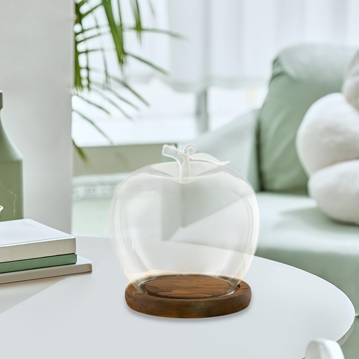 Clear Glass Dome Jar with Wooden Base Decorative DIY Flower Craft Tabletop Display Dia 3.5inch for Home Decor Valentine's Day, Coffee
