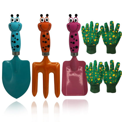 Kids Gardening Tools Gloves Set: 3 Cute Shovel Spade for Kid Garden Work with 2 Toddler Gloves for Teen Boy Girls