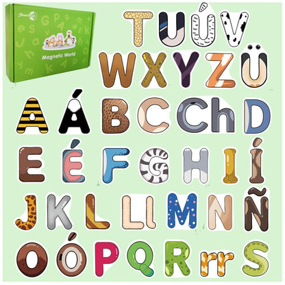 Spanish Magnetic Letters Fridge Magnets for Toddlers, Abecedario para Niños en Español Letras Magnéticas para Niños, Cute Uppercase Magnetic Letters Refrigerator Learning Toys, ABC Alphabet Magnets
