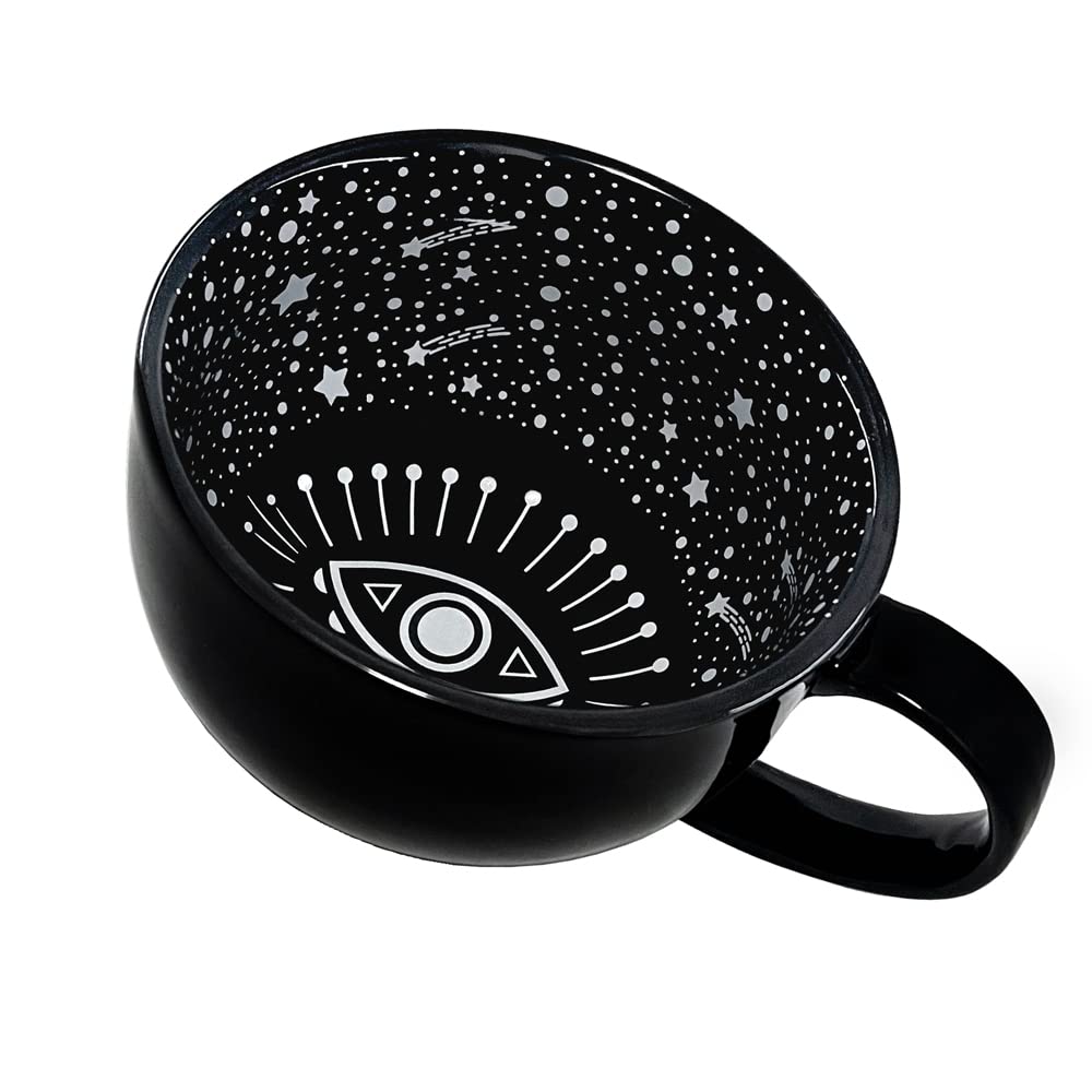 BigNoseDeer 15oz Goth Halloween Mug Large Witch Halloween Coffee Mug Evil Eyes Goth Decor Ceramic Tea Cup Black Coffee Cup for Witchy Gifts Goth Cup Tea Mug Halloween Cauldron Mug Witch Brew Mug