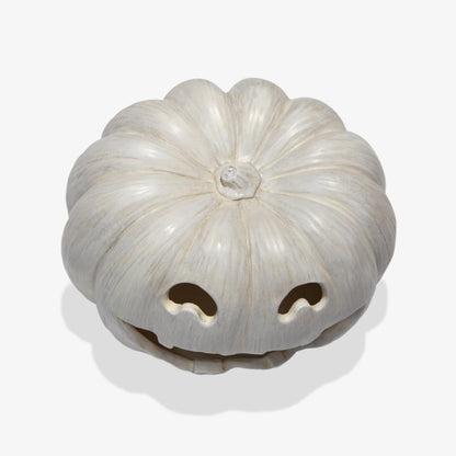 Luminara Jack-o'-Lantern Pumpkin Tealight Holder - Perfectly Pale 10"x6.75" - Halloween Dry Brush Resin Fall Home Autumn Harvest Festival Party Decor