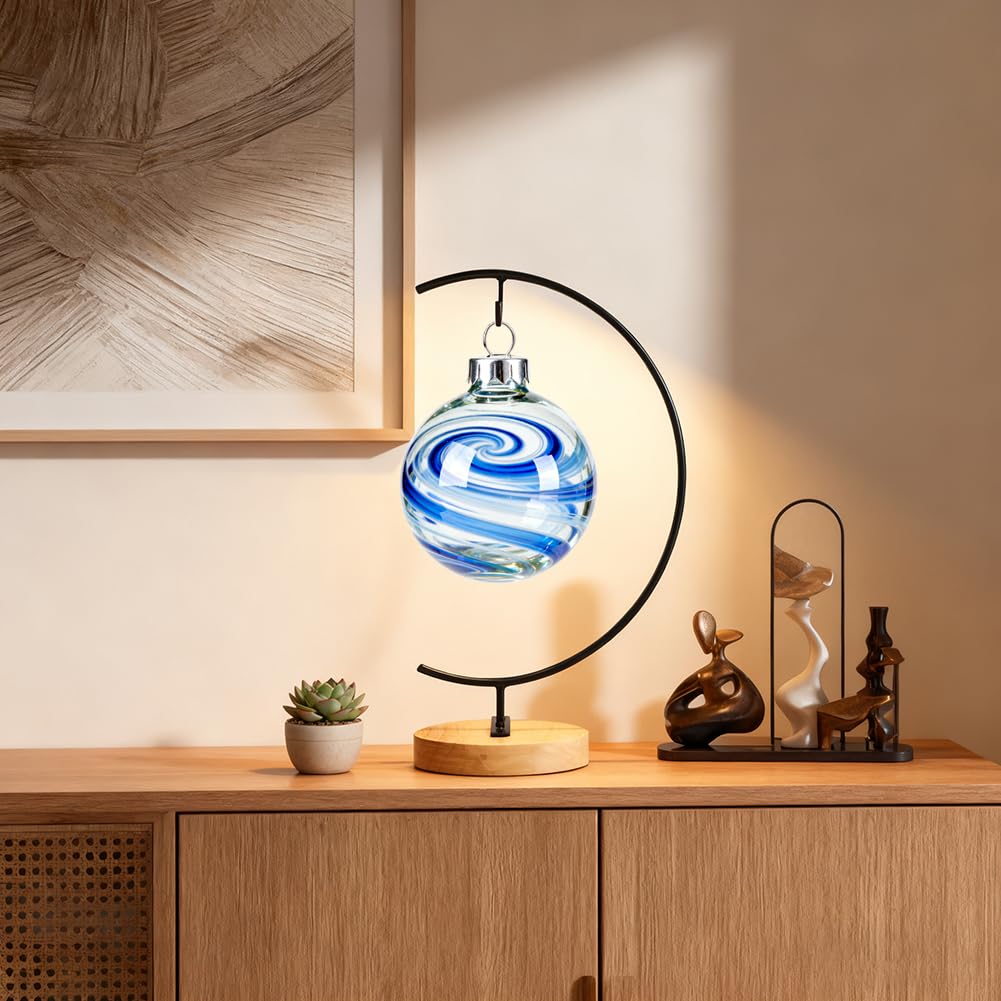 Yearchy Ornament Display Stand Metal Shelf Brackets Iron Pothook Stand for Hanging Glass Terrarium/Picture (G-Shaped Wood Base, Black)