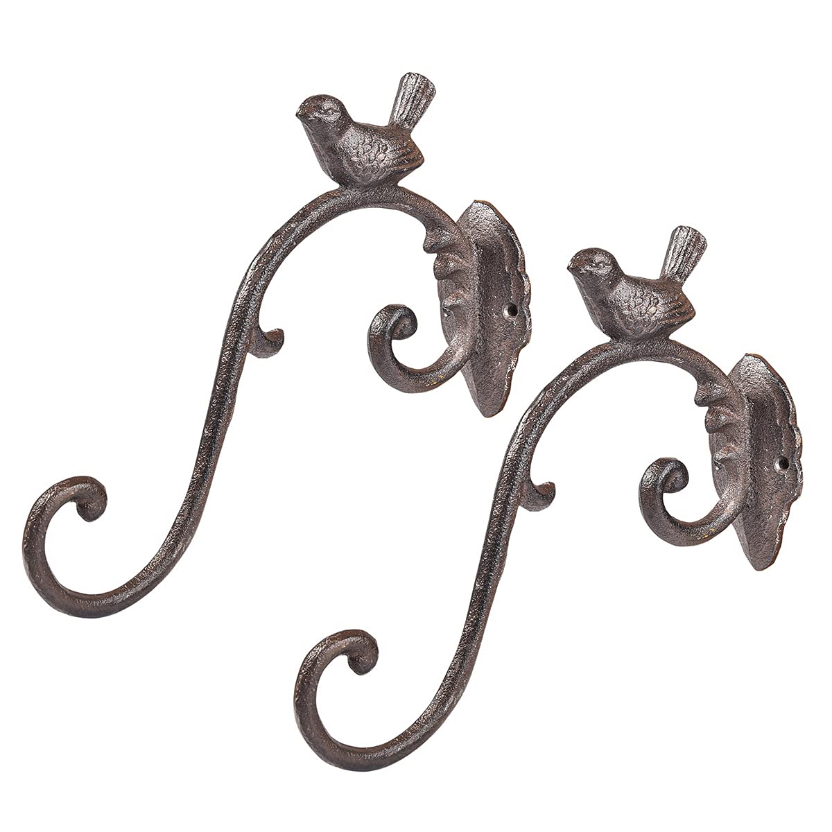 Sungmor Cast Iron Plant Hanger Wall Hooks, Heavy Duty Hanging Basket Brackets, Lovely Bird Shape & 10 inch & 2PC Brown, Decorative Wall Hangers for Planters Lanterns Bird Feeders Houses Wind Chimes