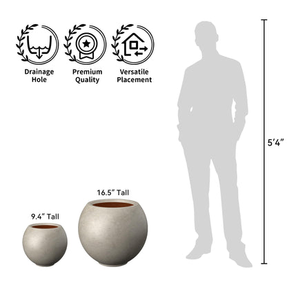 Kante Round Concrete Flower Pot, 11 Inch Dia (7.9" Opening) Sphere Shape Design Planter with Drainage Hole for Indoor & Outdoor Plants, Weathered Concrete Finish with Painted Interior