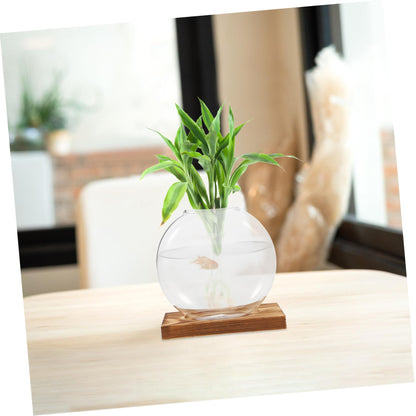 Kisangel Hydroponic Propagation Vase with Wooden Base Small Glass Terrarium Planter for Indoor Plants Decorative Desktop Garden Home Office Tea Ceremony Decor