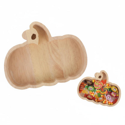 GLEAVI Halloween Pumpkin Plate Wood Serving Tray for Snacks Candy Dessert Tableware Seasonal Party Decor