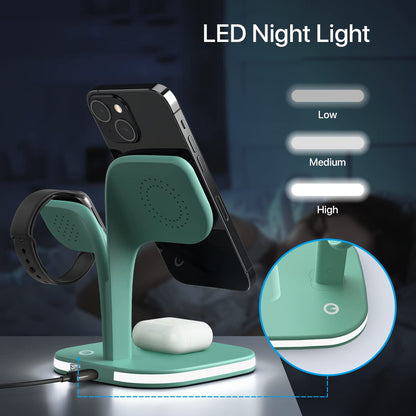 EXW for Magsafe Charger Stand,Charging Station for Multiple Devices,Wireless Charger for iPhone 17 Air 16 15 14 13 12 Series,Apple Watch Series 1-10/Ultra,AirPods Pro with LED and Adapter (White)