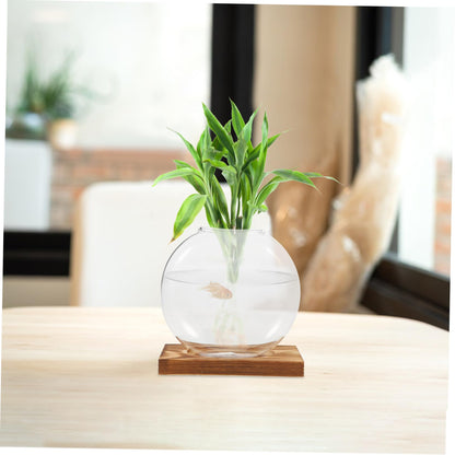 Totority Desktop Hydroponic Glass Plant Propagation Station with Transparent Vase and Wooden Base Soil Indoor Terrarium for Home Office Decoration and Tea Ceremony Display