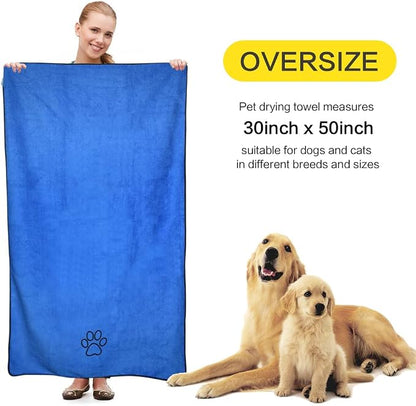 KinHwa Dog Towel Super Absorbent Pet Bath Towel Microfiber Dog Drying Towel for Small, Medium, Large Dogs and Cats 30inch x 50inch Dark-Blue