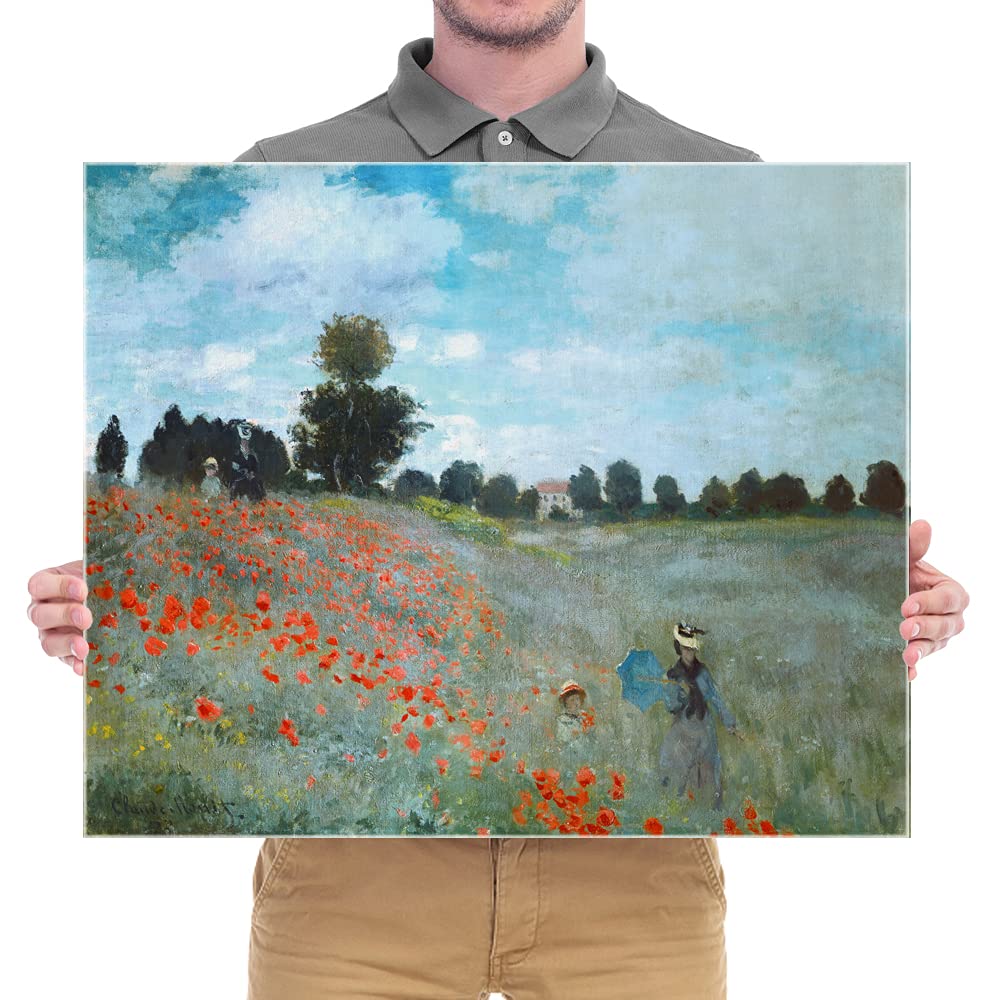 Wieco Art Framed Wall Art The Poppy Field Near Argenteuil Canvas Prints of Claude Monet Floral Oil Paintings Classic Flowers Landscape Pictures Artwork for Bedroom Home Decorations