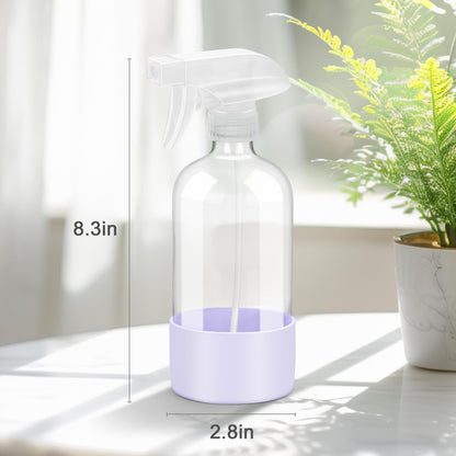 Worldgsb 2 Pack Glass Spray Bottles with Silicone Sleeve, 16 oz Empty Refillable Containers with Adjustable Spray Nozzles, Spray Bottles for Hair, Cleaning Solutions and Plants Purple