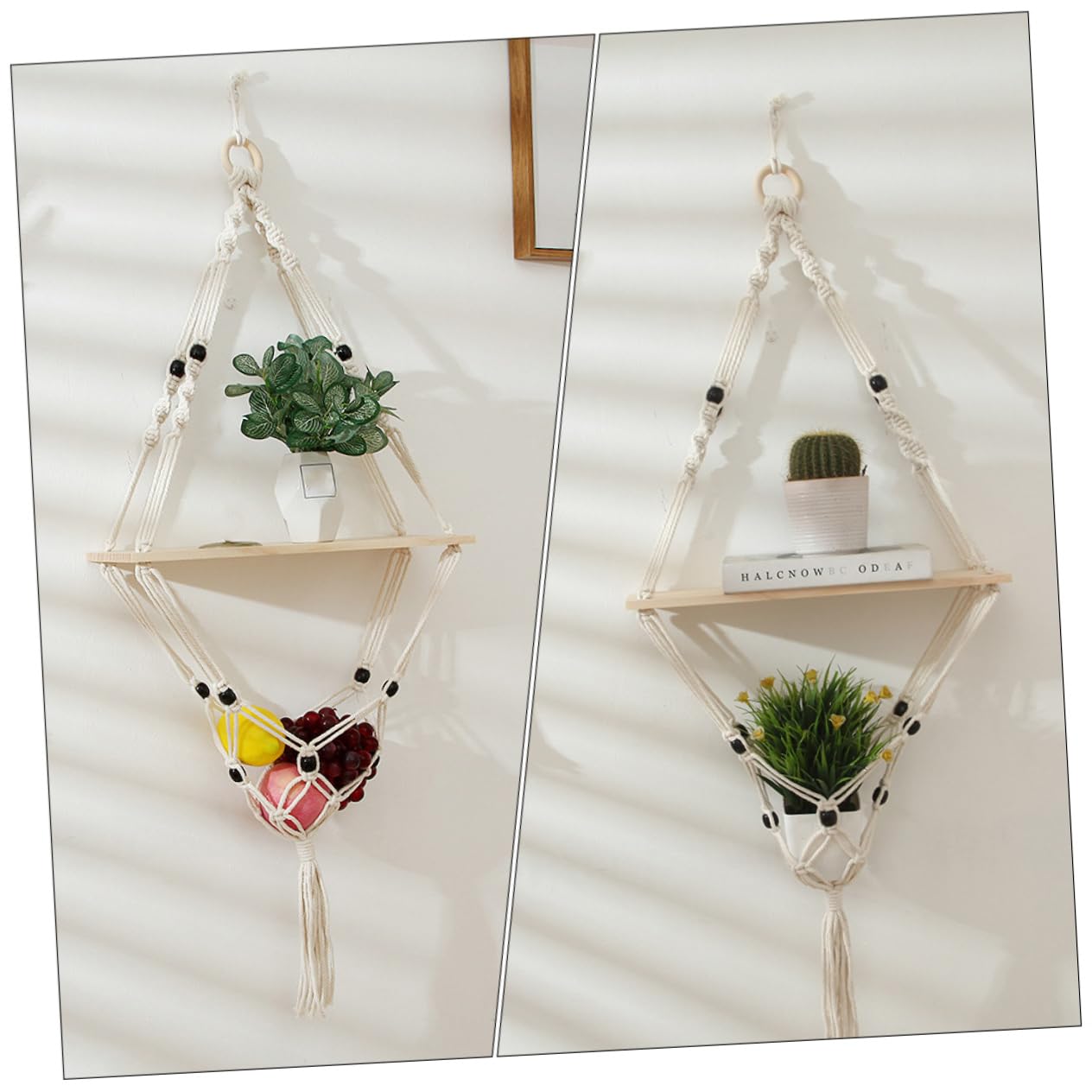 HANABASS 1Pc Nordic Style Cotton Rope Plant Holder Woven Hanging Rack for Flowerpots Indoor Wall Decor Bonsai Stand with Elegant Simple Design for Patio and Garden