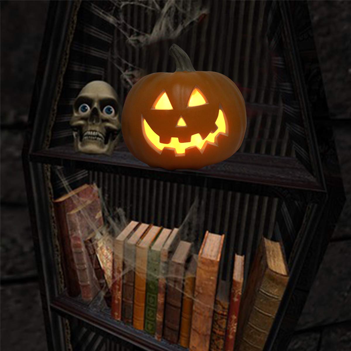 10" Jack-o'-Lantern - Halloween Light Up Pumpkin Lantern with ETL Certified Cord and 2 Safety Fuse - Indoor Outdoor Jackolantern Decoration for Halloween Party Home Décor - Lightened Pumpkin 10 Inch