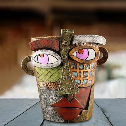 Beranosoer Abstract Rainbow Head Planter, Graffiti Face Planter with Drainage, Flower Plant Pots for Indoor Plants A Small Size