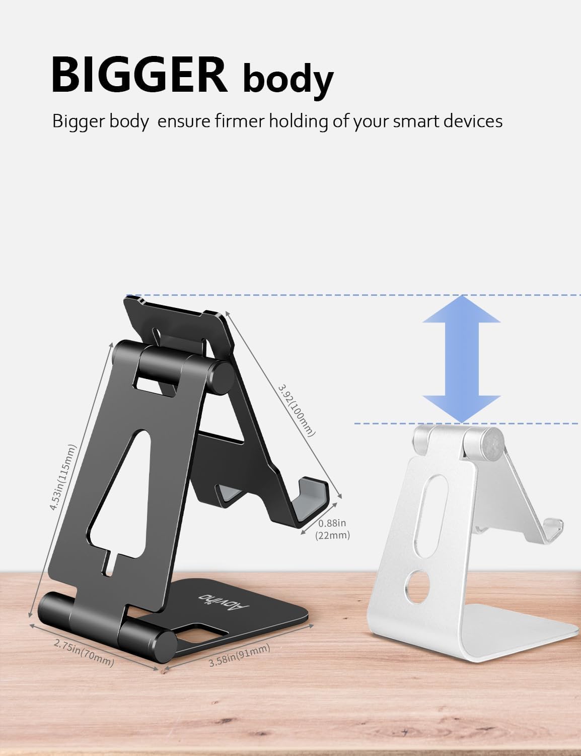 Aoviho Cell Phone Stand for Desk, Adjustable Desktop Phone Holder Stand, Foldable Moblie Phone Dock for iPhone 15 14 13 12 11 Pro Xs Max Xr X 8 7 6 5 5s SE Nintendo Switch All Phones, Black