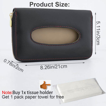Cartisen Car Tissue Holder, Sun Visor Tissue Holder, Car Visor Napkin Holder, PU Leather Backseat Tissue Case Holder for Car Vehicle with Zipper (Black)