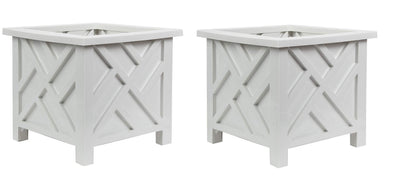 Trenton Gifts Chippendale White Planter Box Set of 2 - Elegant Outdoor Plant Pot for Patio, Porch Decor, and Garden Display