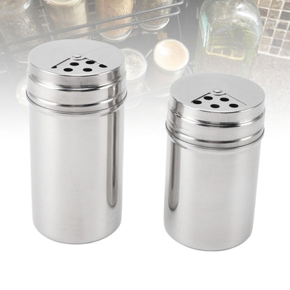 OEBUAFI 2 Piece Seasoning Shakers, 304 Stainless Steel Salt and Peppers Shakers with Mesh Sieve for Salt Peppers Sugar, Seasoning Dispenser Container with Adjustable Pour Holes (Type 3)