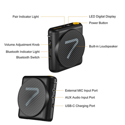 7RYMS WA1(SE) Portable Voice Amplifier for Teachers with Wired Headset Microphone,Mini Speaker Microphone for Classroom,Speech,Training Outdoor,Speaker Megaphone with Noise Canceling, 23H Workin-Black