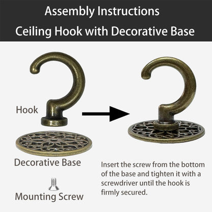 Evsteluo Heavy Duty Ceiling & Wall Hook for Hanging Plants – Holds Up to 50 lbs – – Includes All Mounting Hardware for Drywall, Wood, Cement (2, Antique Brass)