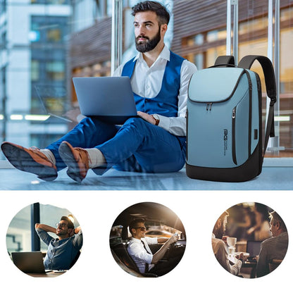 BANGE Business Smart Backpack Waterproof fit 15.6 Inch Laptop Backpack with USB Charging Port,Travel Durable Backpack (Light Blue(three Pocket), Medium)
