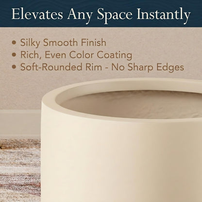 KUTE NEST 19.5" H x 9.8" D Premium Tubo Fiberstone Cylinder Tall Planter with Drainage Hole, Smooth Finishes, Weather Resistant, Included 2 Extra Coco Mats (Kilim Beige, 8.2" Pot Opening)