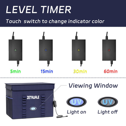 ZETAWALE UV Light Sanitizer Box Foldable Large Cleaner and Sanitizing Machine with Timer UVC Light Sanitization Bag Household for Cell Phone,Earphones,Plush Toys,Towels,Keys,Brushes and Combs（36L）