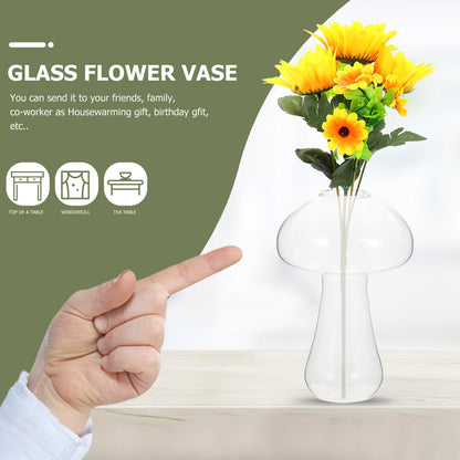 UPKOCH Mushroom Glass Vase Small 12x8cm Hydroponic Plant Terrarium Vase Decorative Glassware for Home and Office Desktop Flower Planter