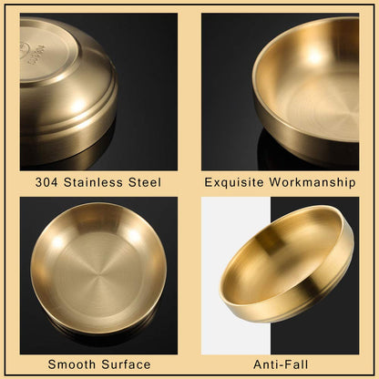 Roucerlin 4 PCS 6 OZ Small Double Deck Stainless Steel Sauce Dish, Round Condiment Tray, Mini Sauce Plate, Sushi Dipping Bowls, Condiment Dish for Restaurant, Home (4 PCS)
