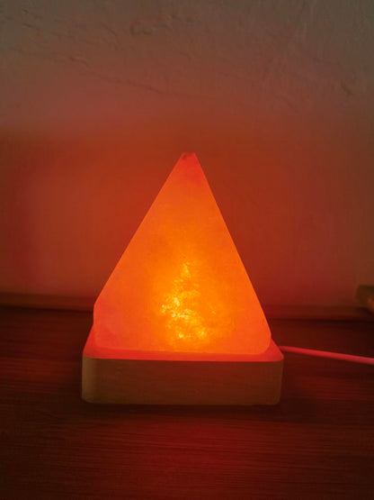 YZYOE USB Rainbow Gradient Himalayan Salt lamp, Solid Wood Base Atmosphere Decoration Pyramids Salt Light with Remote Control, Natural Crystal Stone Bedside Night lamp, Handmade Crafts.