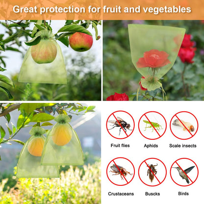 Shintop 100Pcs Fruit Protection Bags, 6x9 Inch Green Fruit Tree Netting Cover Drawstring Mesh Tomato Bags Pest Barrier for Apples Mango