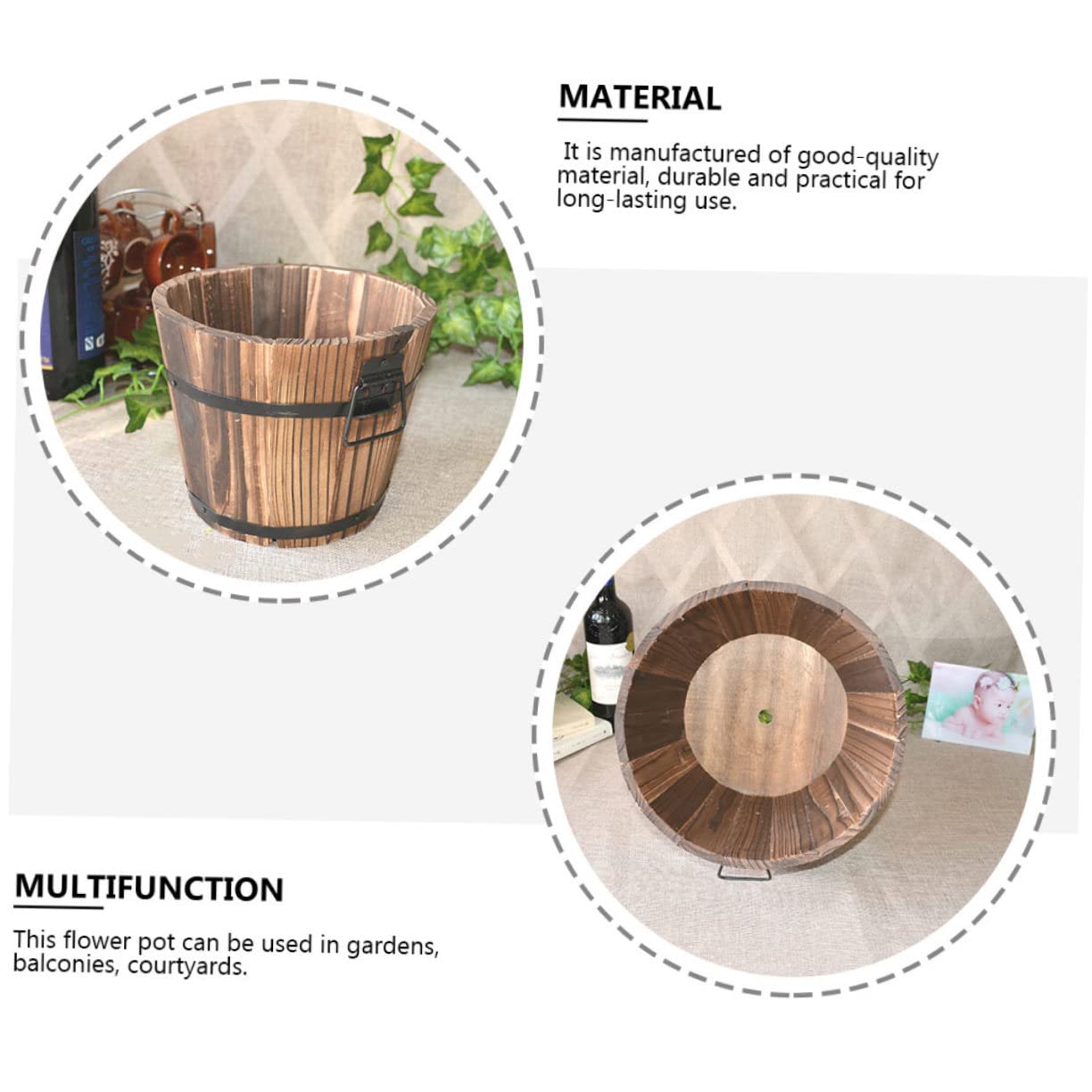 Yardenfun 3Pcs Wooden Barrel Pot Rustic Succulent Planters for Decor Wooden Bucket Planters for Indoor and Outdoor Use