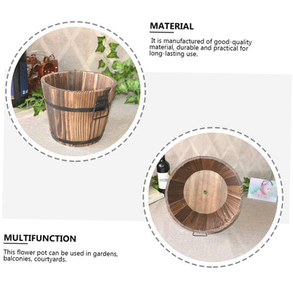 Yardenfun 3Pcs Wooden Barrel Pot Rustic Succulent Planters for Decor Wooden Bucket Planters for Indoor and Outdoor Use
