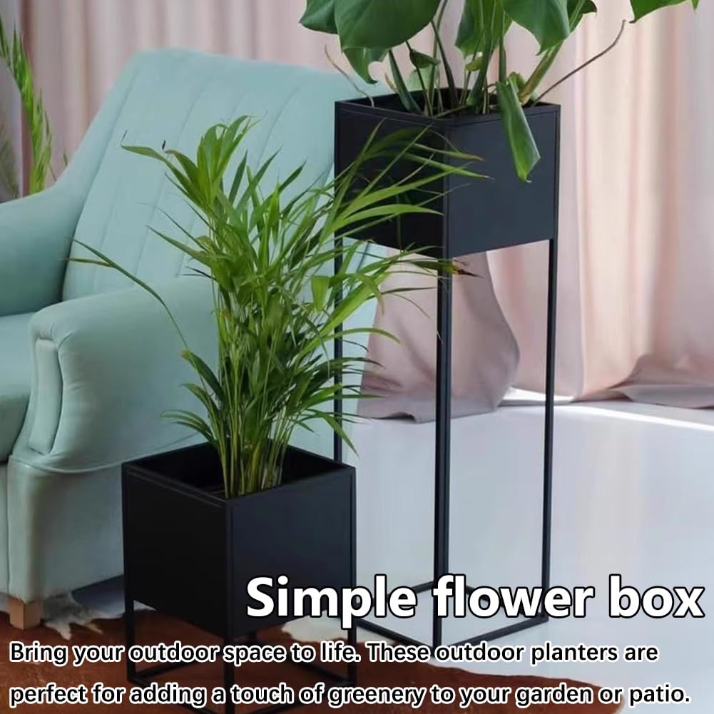 Sions Metal Iron Raised Planter Box with Legs, Rectangular Black Heavy Duty Divided Plant Planter, Modern Commercial Home Suitable for Patio, Deck, Garden,25cm×25cm×45cm