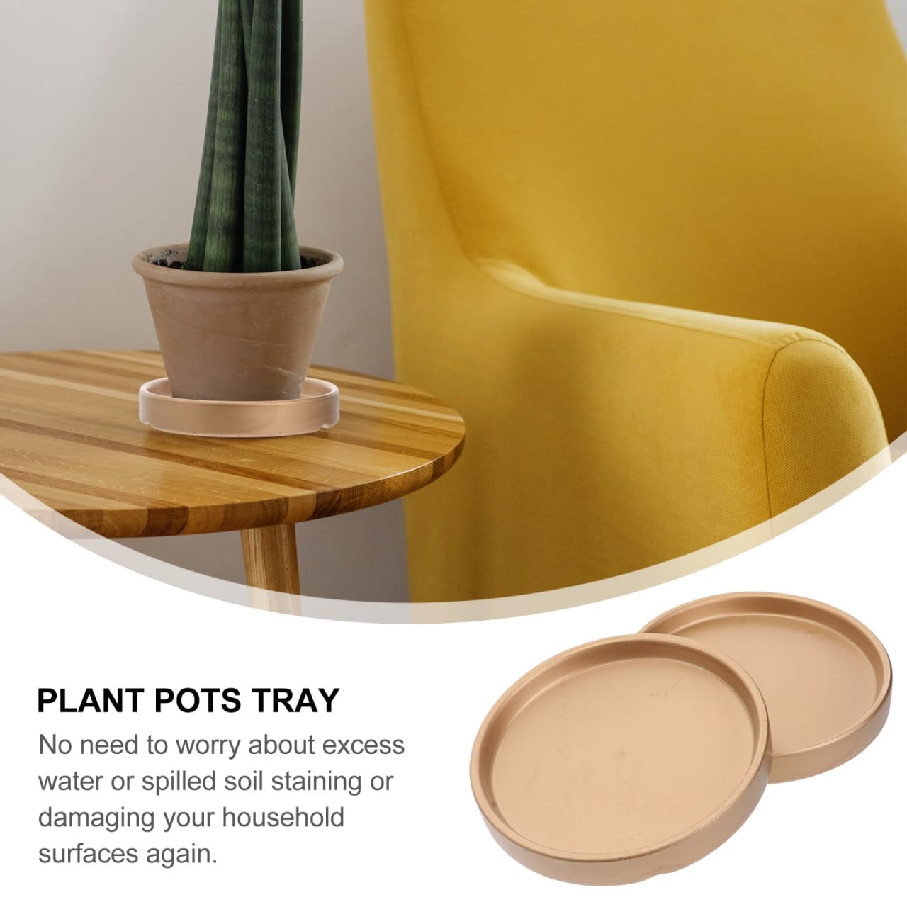 2PCS Ceramic Plant Saucer 5 Inch Round Succulent Pot Trays Elegant Golden Planter Drip Trays Flower Pot Saucers for Indoor Plant Office Home Decor