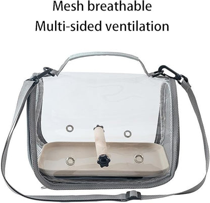Bird Carrier Backpack Bird Bag Panoramic View Breathable Foldable with Perch Removable Tray for Peony Little Sun Tiger Skin Monk (Grey)
