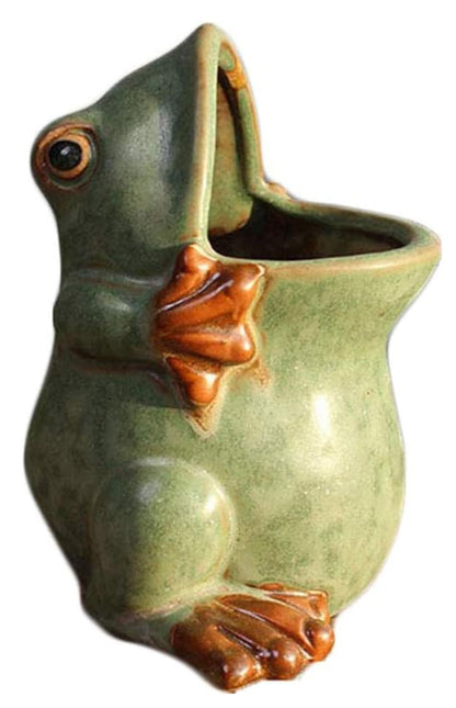 zmgmsmh Ceramic Succulent Plant Pot Cactus Plant Pot Flower Pot Container Planter with Drainage Hole Home Office Desk Garden Gift Idea Animal Shaped Flower Pot Cute Vase Pot (Large Frog)