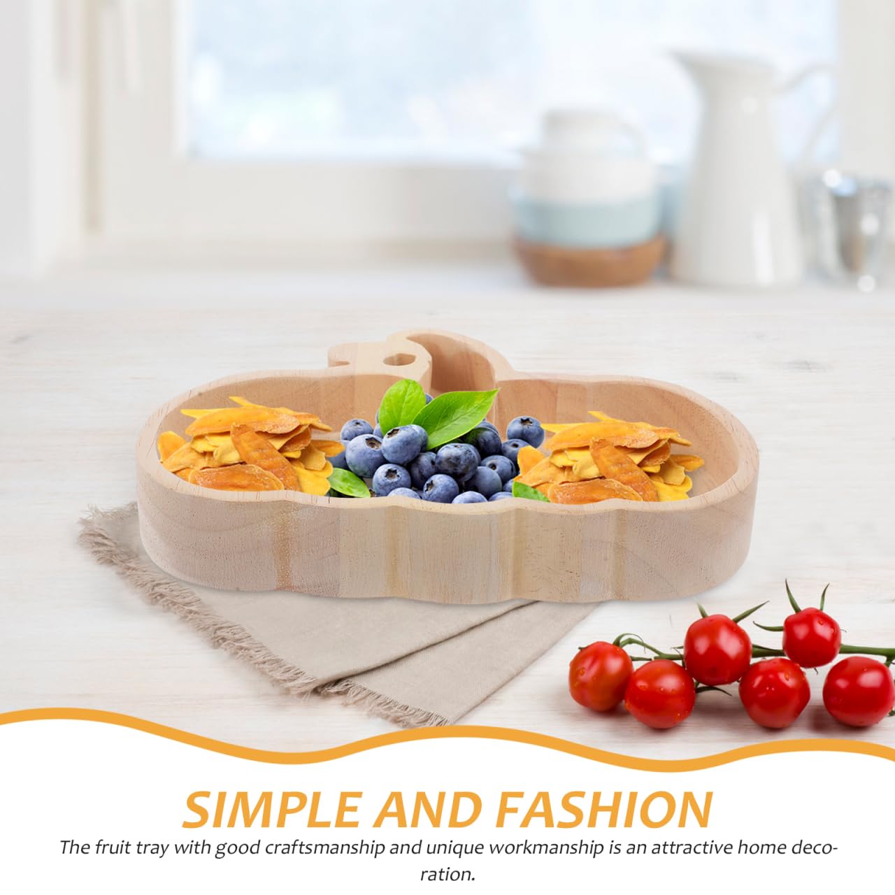 GLEAVI Halloween Pumpkin Plate Wood Serving Tray for Snacks Candy Dessert Tableware Seasonal Party Decor