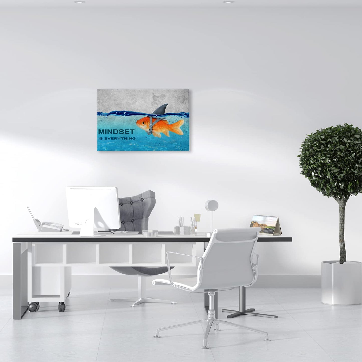 BWSPACE Mindset is Everything Wall Art Fish Poster Office Wall Decor Motivational Quotes Canvas Wall Art Prints Entrepreneur Bundle Set 1 Pieces Inspirational Wall Decor for Home (12" W x 18" H)