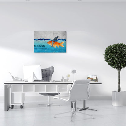 BWSPACE Mindset is Everything Wall Art Fish Poster Office Wall Decor Motivational Quotes Canvas Wall Art Prints Entrepreneur Bundle Set 1 Pieces Inspirational Wall Decor for Home (12" W x 18" H)