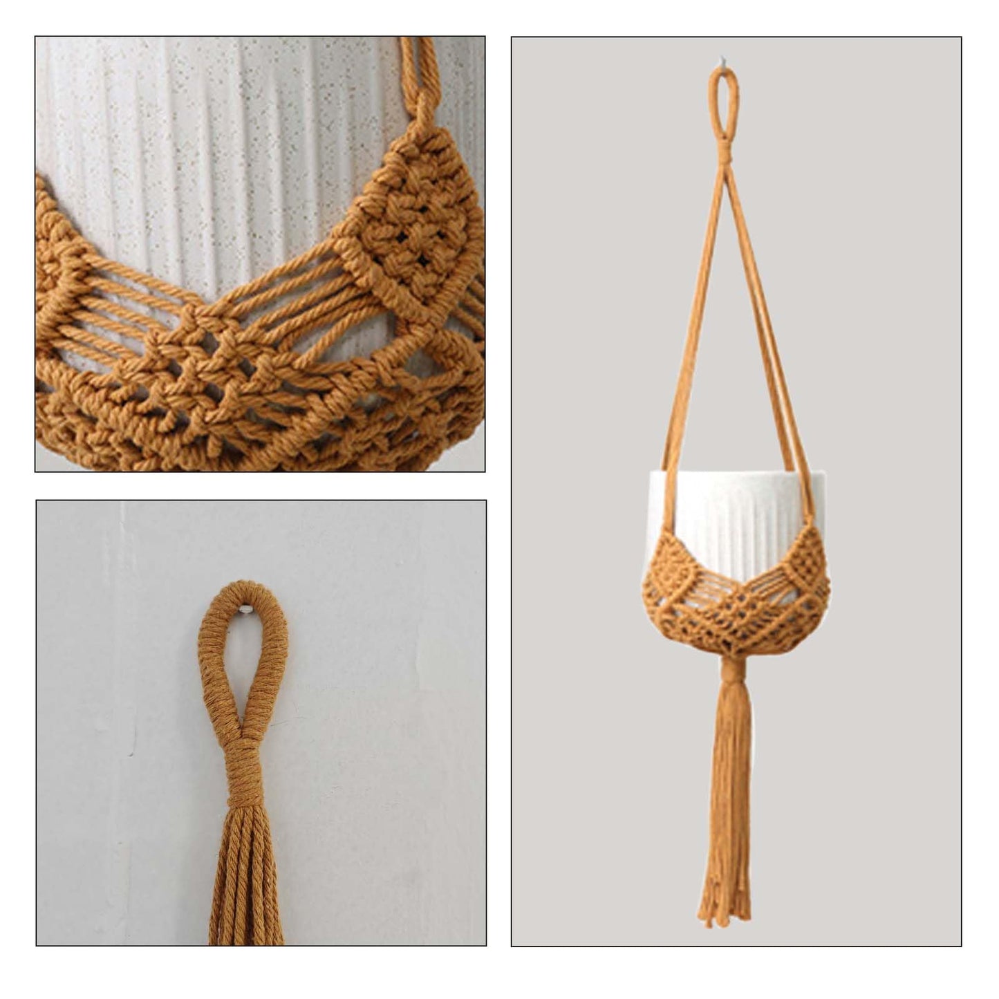 2 Pack 90CM (35inch) Extra Long Macrame Plant Hangers, up to 8 inch Pot Hanging Planter with Patterns, Premium Cotton Rope Crochet Boho Hanging Planter Basket for Indoor & Outdoor Plants (Brown)