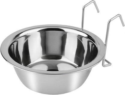 Hypeety Stainless Steel Food Water Cup with Bolt Hooks for Pet Bird Crates Cages Coop Dog Cat Parrot Bird Rabbit Pet (Large,16.5cm)